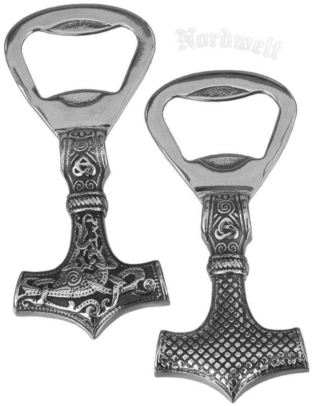Flaschenöffner mit Thorhammer, Edelstahl Thors-Hammer Bierflaschen-Öffner, Mjölnir