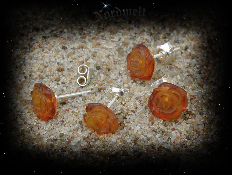 Ohrstecker Rose Blume echter Bernstein Ohrschmuck Naturbernstein Silber Ohr- Stecker