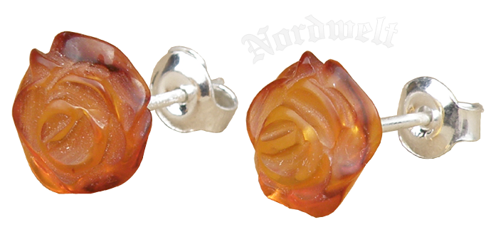 Bernstein Rose Blume echter Bernstein Ohranstecker Ohrschmuck Naturbernstein Ohrstecker Silber