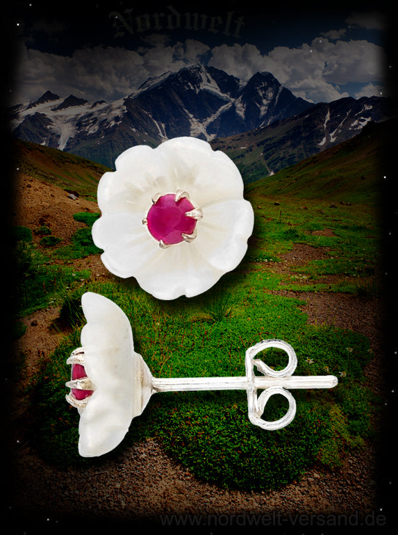 Ohrstecker Rubin Perlmutt  Blüten Blume