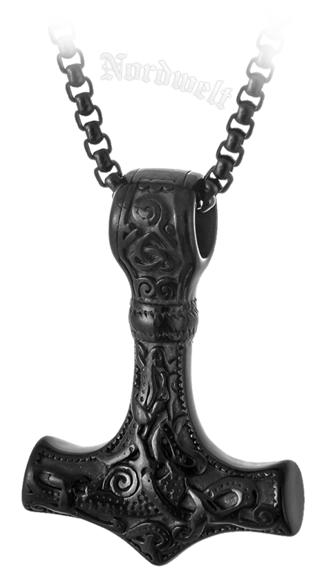 Schwarzer Thorhammer aus Edelstahl mit Kette, geschwärzt Thors-Hammer