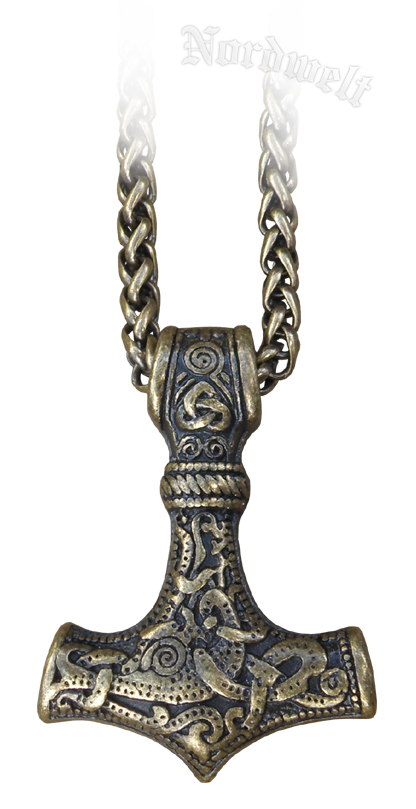 Bronzierter Thorhammer mit Venezianerkette aus Edelstahl, Thors-Hammer Mjölnir 