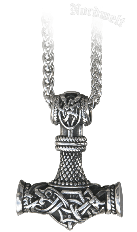 Wikinger Thorhammer, Thors-Hammer mit Kette Edelstahl Mammen- Stil
