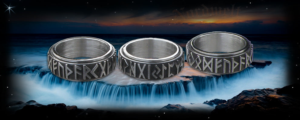 Runenring Edelstahl Ring Drehring mir Runen, 24er Futhark, alte Runenreihe Runenschrift