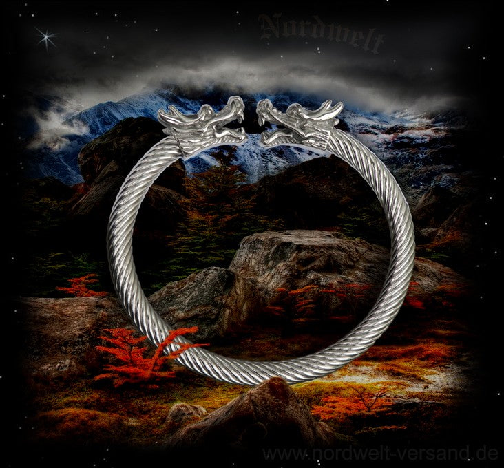 Armreifen mit Drachenköpfe Drachen Armband Edelstahl