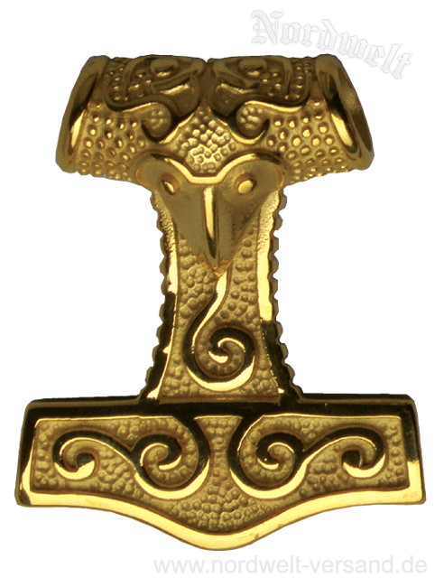 Thorhammer vergoldet aus Edelstahl Thors-Hammer Mjoelnir Wikinger Schmuck