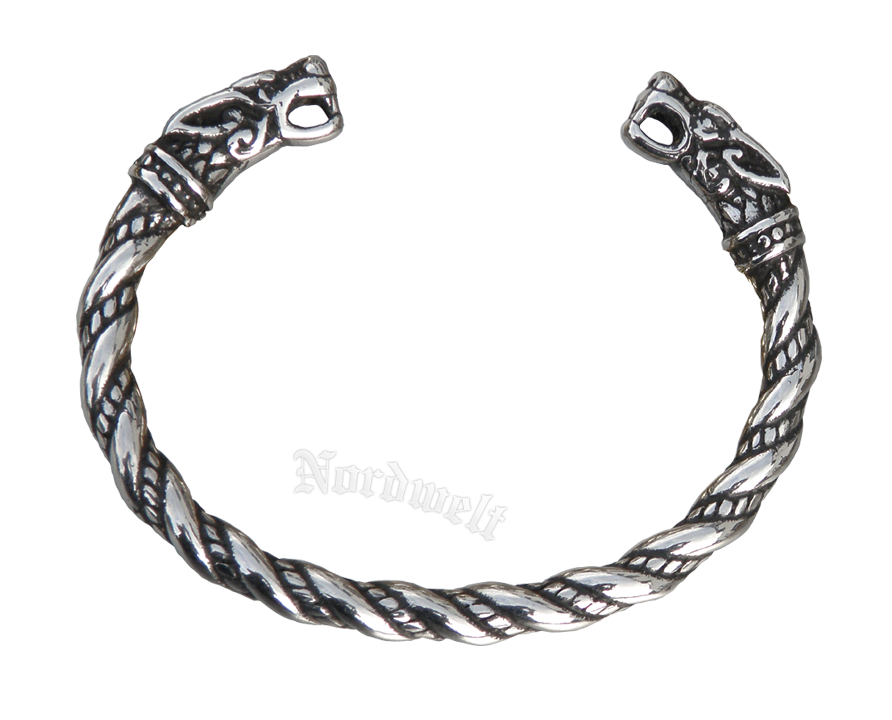 Armreifen mit Wolfsköpfen Wikinger Armschmuck Armband Edelstahl