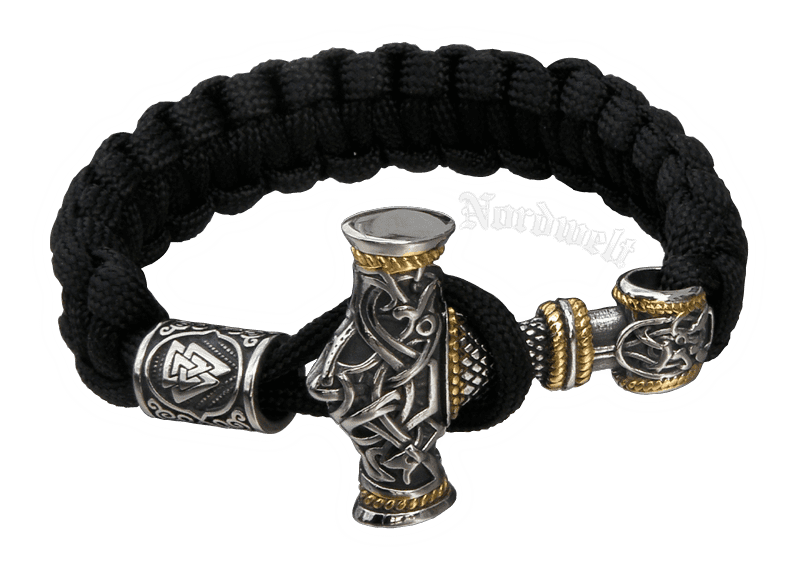 Armband mit Thorhammer Armreifen teilweise vergoldet Edelstahl Armschmuck Wodansknoten