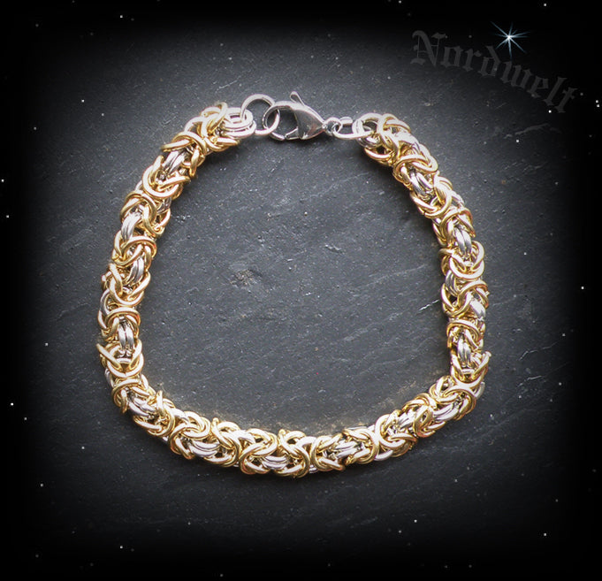 Armkette Königskette teilvergoldet, Mittelalter-Schmuck, Edelstahl, Armschmuck