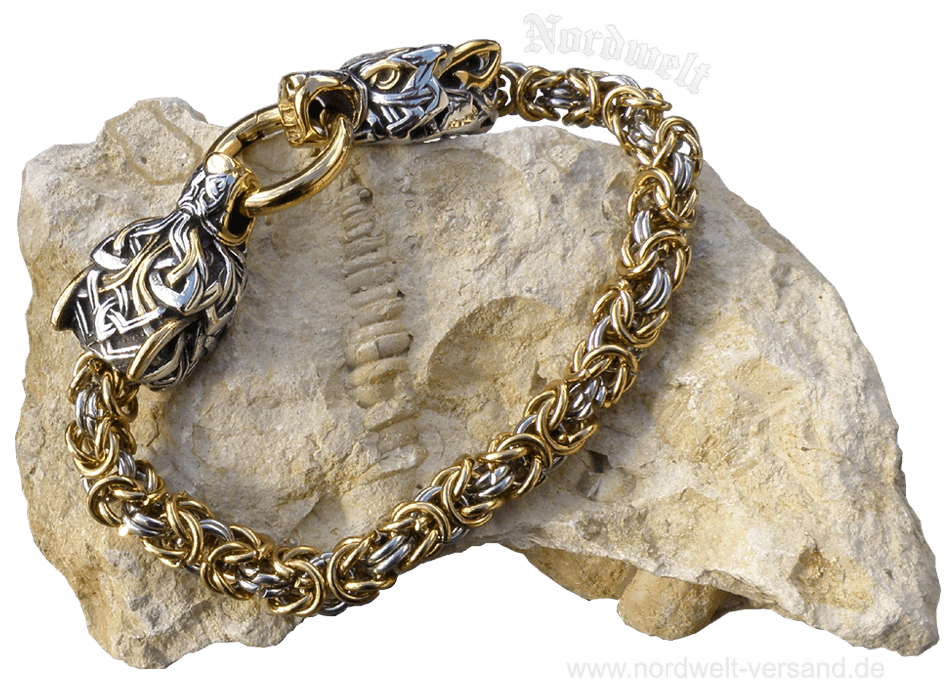 Wikinger Armkette Königskette teilvergoldet, Mittelalter-Schmuck, Edelstahl 