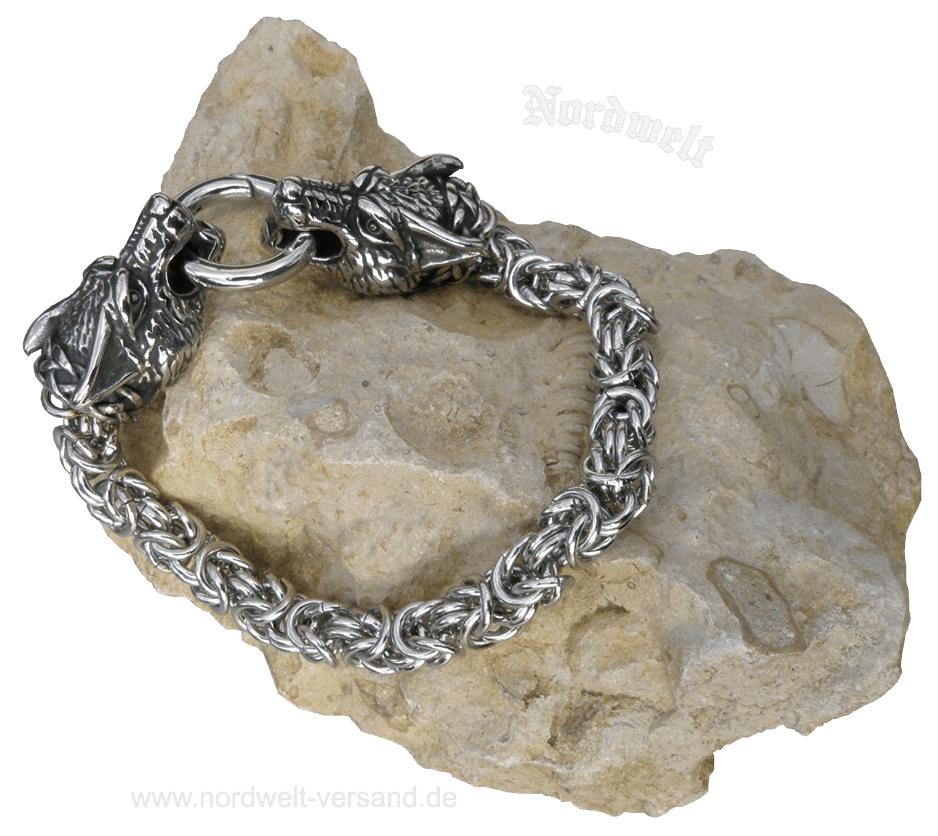 Königskette Byzantiner-Kette, Armschmuck mit Wolfsköpfen - Wikinger- Schmuck aus Edelstahl
