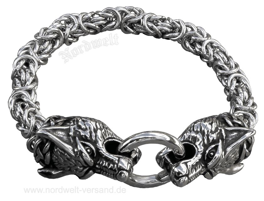 Wikinger Königskette Byzantiner-Kette, Armschmuck mit Wolfsköpfen - Edelstahl Schmuck 
