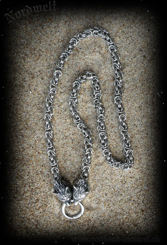 Königskette mit Wolfsköpfen Byzantiner Wikinger Kette Halskette Edelstahl Schmuck