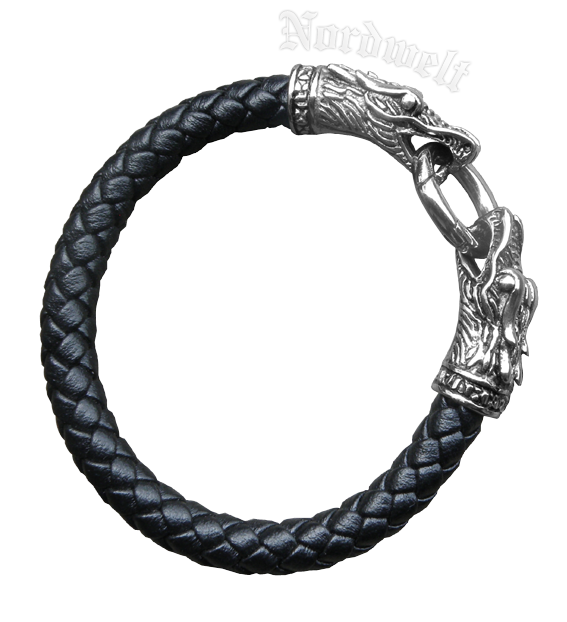 Lederarmband mit  Drachenköpfen Edelstahl / Leder 