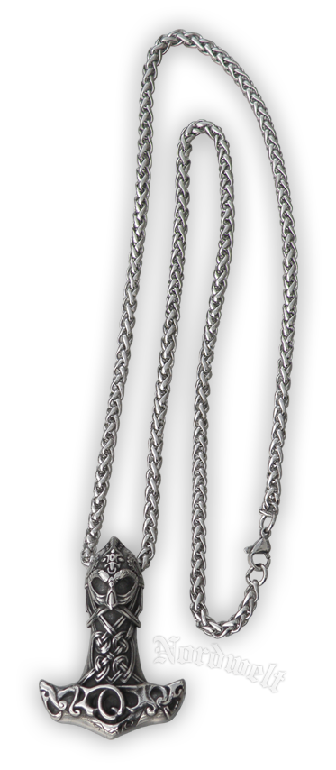 Thorhammer mit Odin- Kopf und Kette Edelstahl Thors Hammer Mjölnir