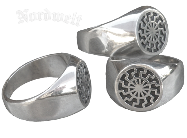 Ring Schwarze Sonne Ilu Sonensymbol Sonnenrad 925er Steriling- Silber