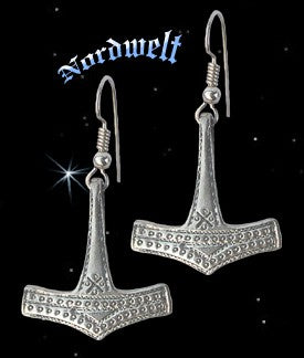 Throhammer Ohranhänger Ohrhaken Thors-Hammer von Bornholm,  925er Silber Ohrschmuck