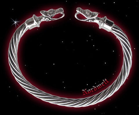 Wikinger Armreifen Wolfsköpfen Geri und Freki Wikingerschmuck Odins Wölfe Silber