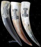 Methorn Trinkhorn mit Thorhammer Thors-Hammer aus Zinn Mjölnir Thors Hammer