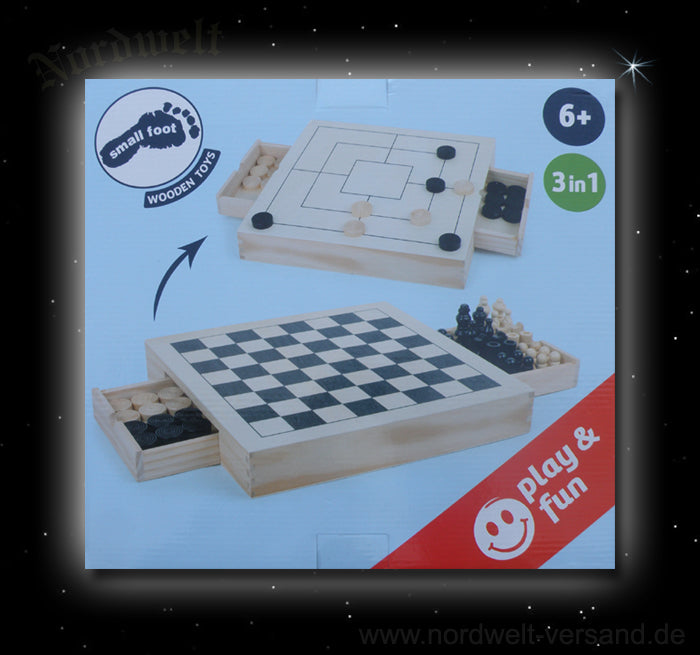 Dame, Mühle, Schachspiel Brettspiel aus Naturholz