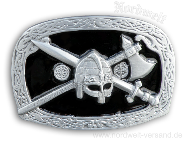 Gürtelschnalle mit Wikinger-Motiv (Helm, Streitaxt, Schwet) Gürtelschließe, Buckle