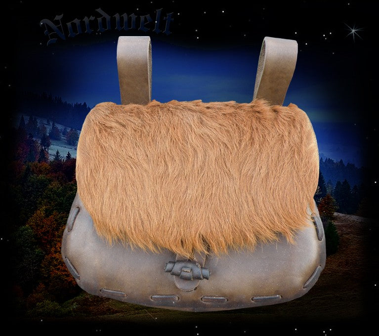 Ledertasche Mittelalter Fell Gürteltasche braun Kuhfell Reenactment LARP 