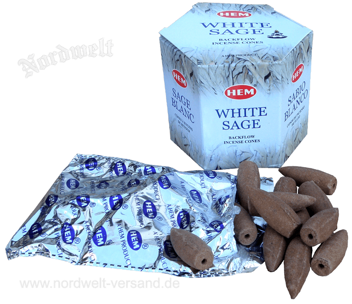  Weißer Salbei Rückfluss- Räucherkegel HEM White Sage, Räucherkerzen