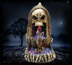 Rückfluss- Räucherkegelhalter Totenkopf , mit LED Lampe, Kunststein Polyresin