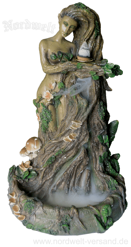 Baumgeist Rückfluss- Räucherkegelhalter Figur Wächterin des Waldes, Waldgeist Kunststein Polyresin