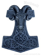 Wandschmuck Thors-Hammer Relief Bild mit Thorshammer und Widderkopf, Polyresin Wanddekoration