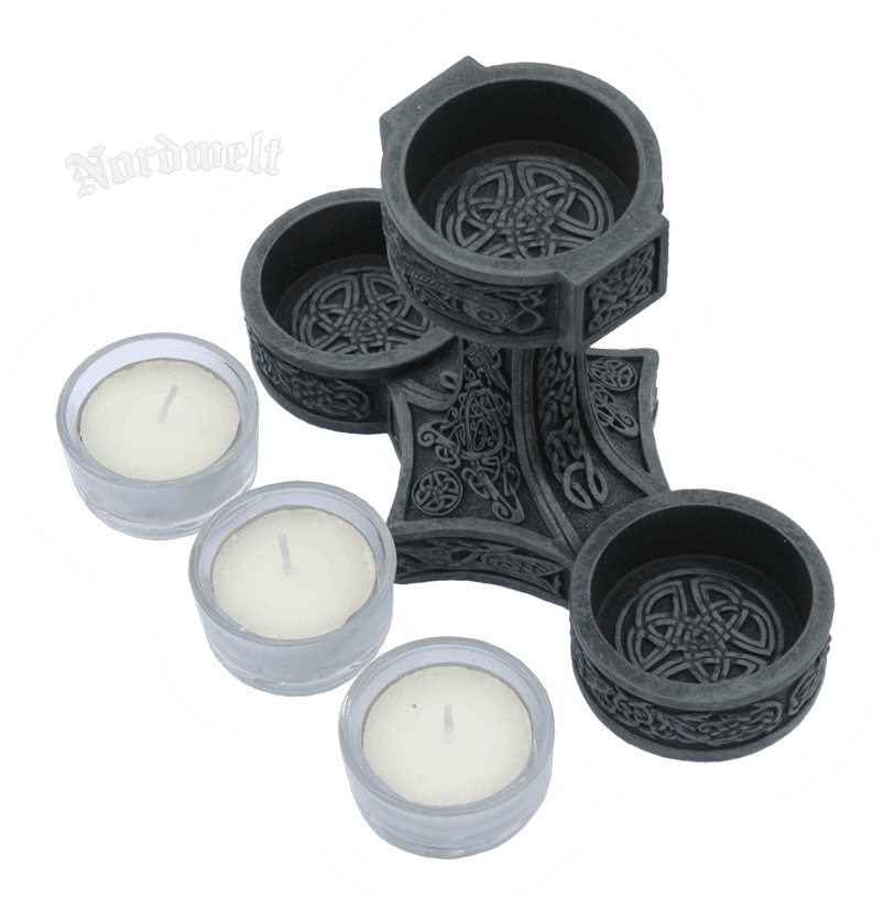 Thorhammer Kerzenhalter Teelichthalter Mjölnir Thors-Hammer aus Polyresin Kunststein