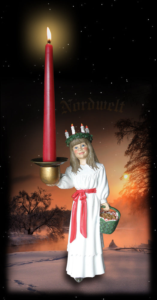 Lichtgöttin Lucia  Weihnachten Statue Lichtbringerin Keramikfigur nordischer Brauchtum
