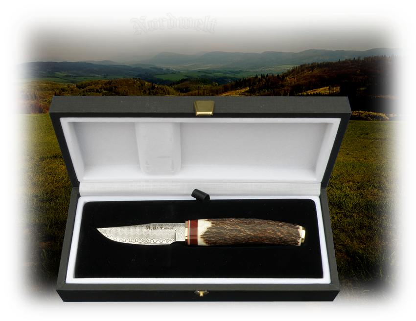 Jagdmesser mit Hirschhorngriff Muela Messer 130 Lagen Damaszenerstahl