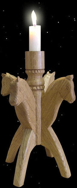 Kerzenhalter aus Eichenholz mit Pferdeköpfen Ahnenerbe Brauchtum Handarbeit