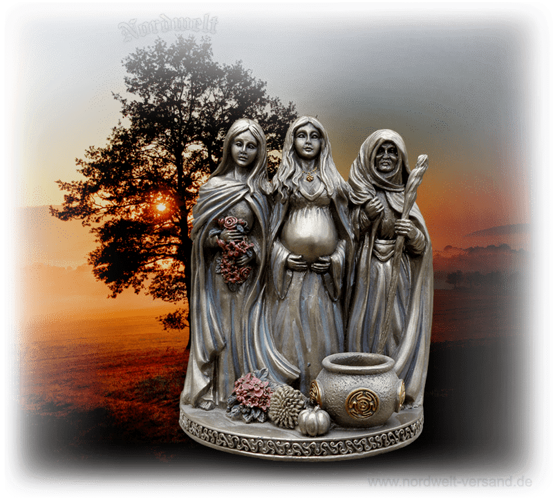 Die drei Nornen Figur, Schicksalsgöttinen, Urd, Verdandi und Skuld bronziert