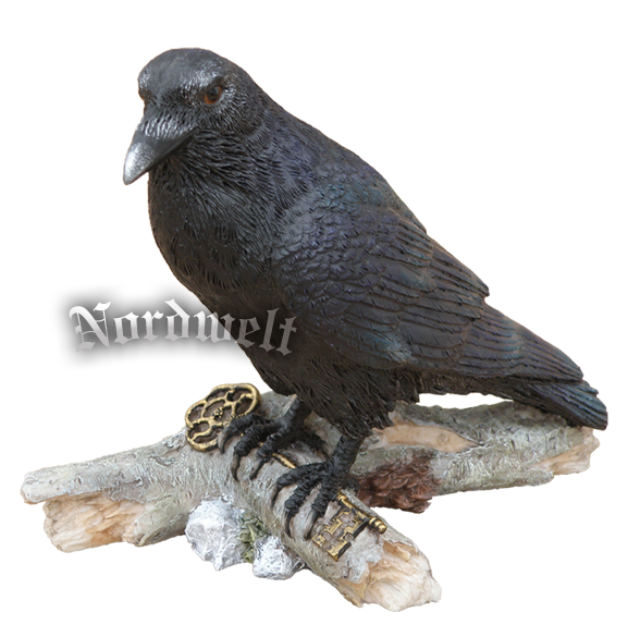 Rabe auf Schlüssel Hugin oder Munin Sagen- Gestalten Polyresin Figur
