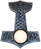 Thorhammer Kerzenhalter Teelichthalter Mjölnir Thors-Hammer aus Polyresin (Kunststein)