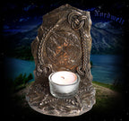 Vegvísir Teelichhalter mit Runen, Triskele und Futhark, Kerzenhalter Polyresin
