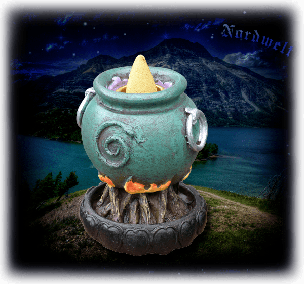 Hexenkessel Räucherkegelhalter aus Kunststein Polyresin, Hexentopf Halter für Räucherkegel