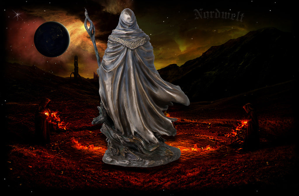 Zauberer Wanderer Odin Wotan Merlin Figur bronziert, Statue