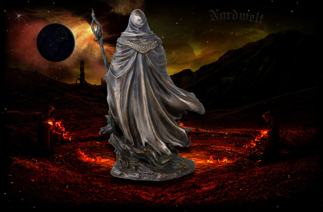 Zauberer Wanderer Odin Wotan Merlin Figur bronziert, Statue