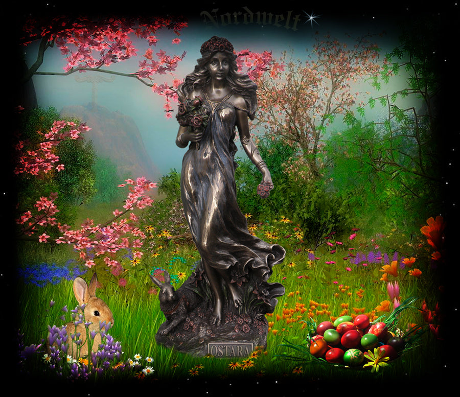 Ostara  Figur Statue Lichtgöttin Frühlingsgöttin und Fruchtbarkeitsgöttin Osterfest 