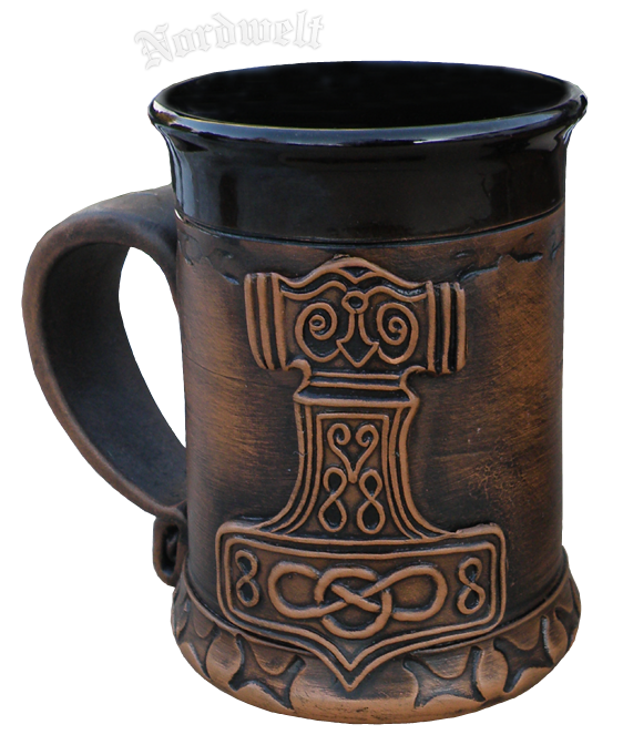 Tasse mit Thorhammer Kaffeebecher aus Keramik, Metbcher Thors-Hammer Mjölnir