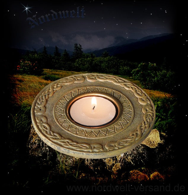 Wikinger Teelichthalter naturfarben mit Wikingermuster Kerzenhalter aus Polyresin