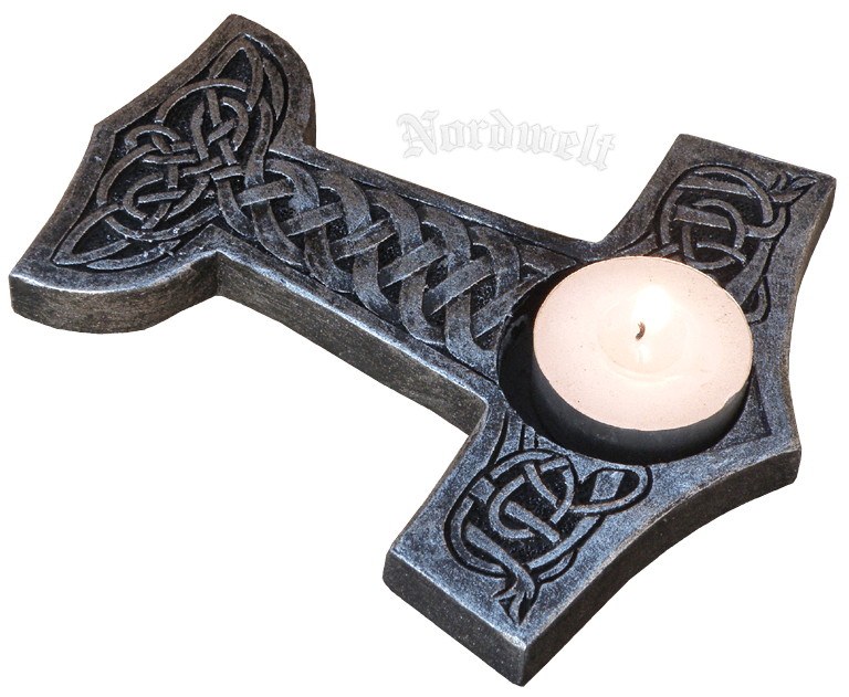 Thors-Hammer Teelichthalter Mjölnir Kerzenhalter Thorhammer aus Polyresin