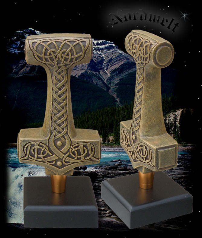 Thohammer Thors-Hammer Statue Mjölnir bronziert bronzefarben Donars Hammer Thor