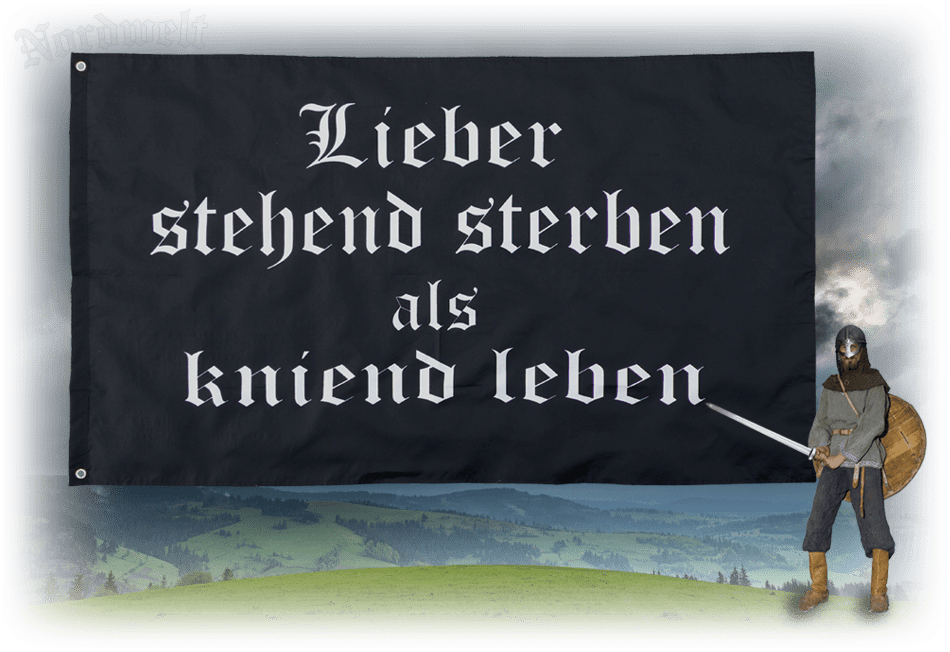 Lieber stehend sterben als kniend leben schwarze Fahne Flagge Stoffposter Fahnen