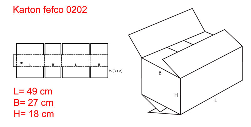 Wellkarton 490x270x180, (unser USA- Päckchenkarton FEFCO 0202) weiß 121 B weiß, 300g.